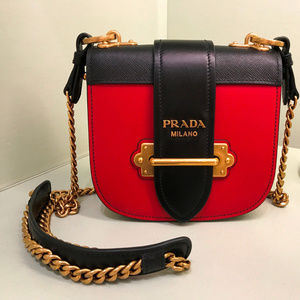 PRADA Black Red Leather Crossbody